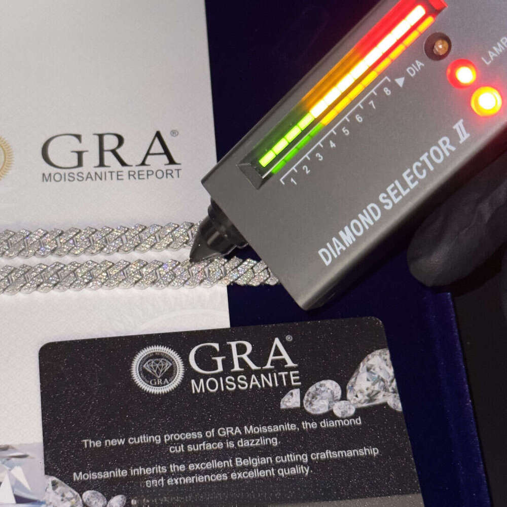 12mm Dia Moissanite Necklace Iced Out Hip Hop Jewelry Gold Plated Cuban Link Chain