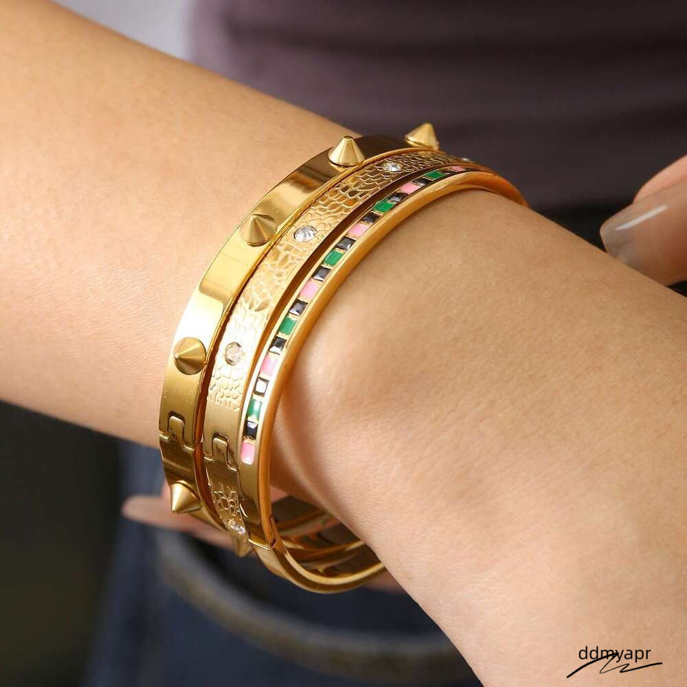 Dhcollections Gold Plated Geometric CZ Bracelet - Minimalist Stainless Steel Bangle For Women | ddmyday Hypoallergenic Fashion Jewelry (58G) ddmyday d