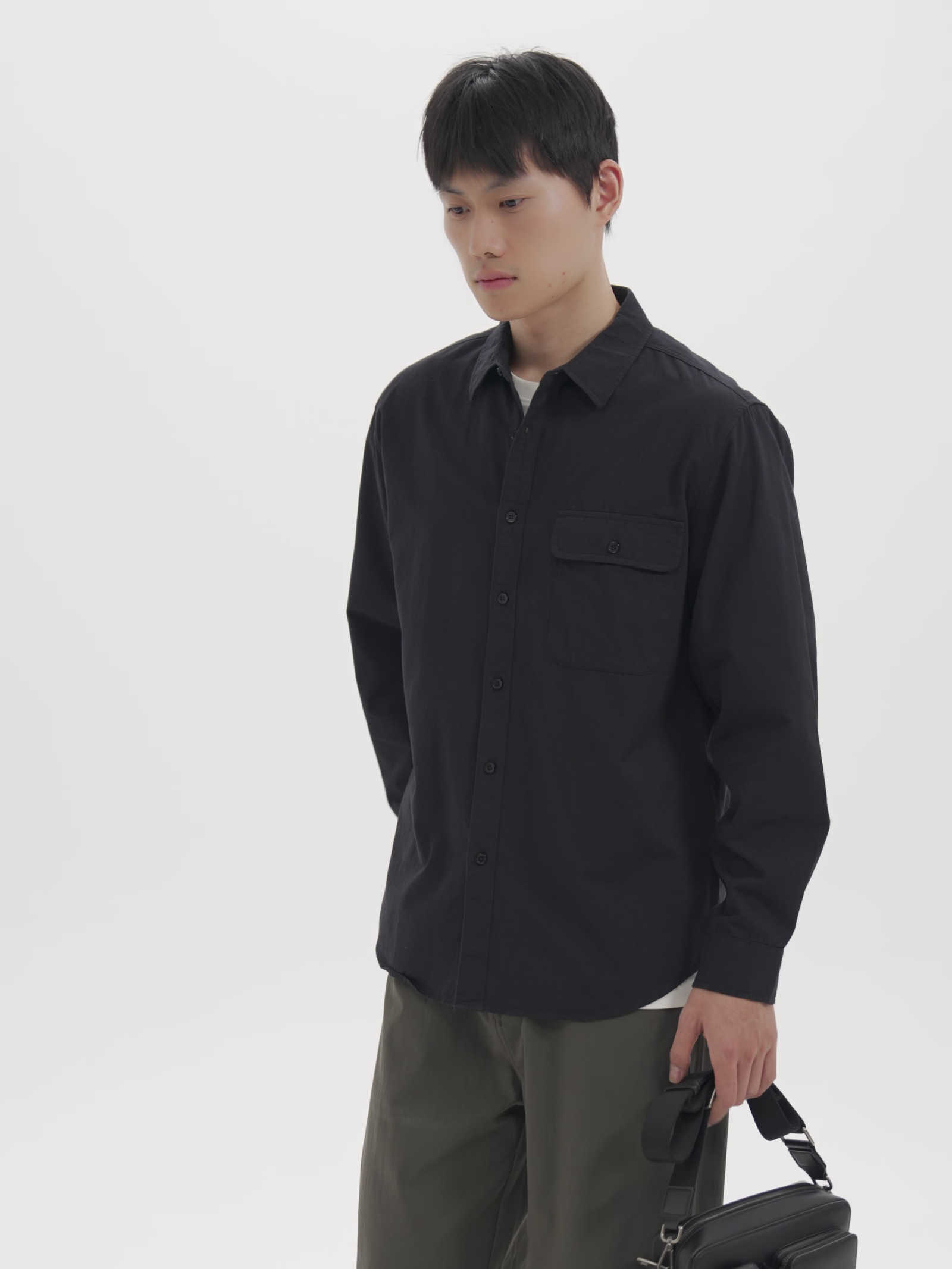 Momek Men's all-cotton twill long-sleeved shirt for men 2025 Autumn New style Long-staple cotton solid-color shirt for men. W250407