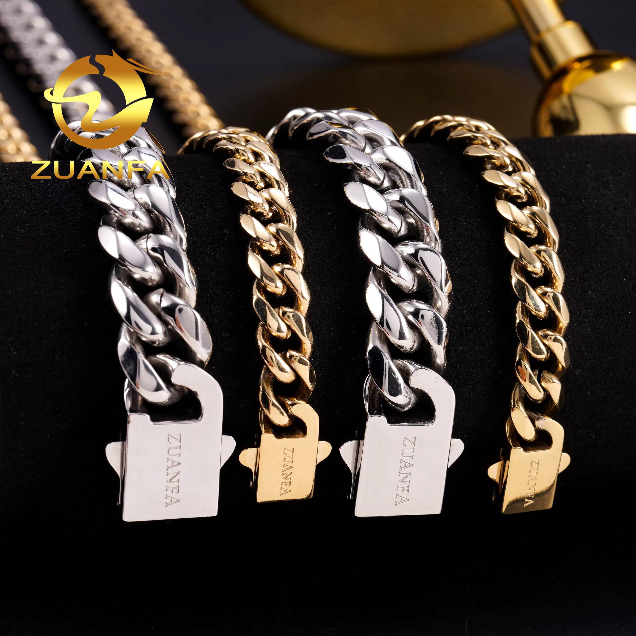 Hot Sale Classic 8mm 10mm 12mm 316L Stainless Steel Cuban Link Chain No Fade 18k Gold Plated Mens Hip Hop Necklace Cuban Chain