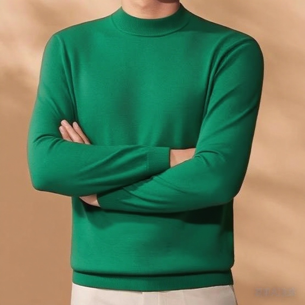 B90402 Spring and autumn new men's wool T-count worsted half-high collar sweater men's machine washable knitted bottoming shirt men's c