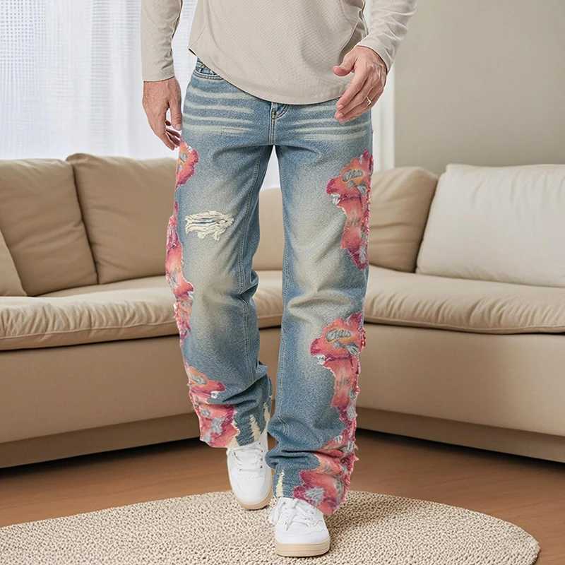Men s Distressed Patchwork Denim Jeans with Pockets for Spring and Fall Fashion Casual Wear W250905