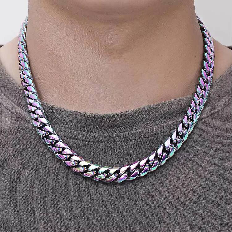 GZYS JEWELRY Wholesale High Quality Custom Colored Multi Gold Plated Stainless Steel Cuban Link Chain Necklace Set