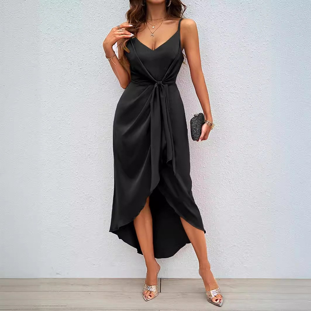 2024 Womens Summer New Fashion Solid Color Strap Dress