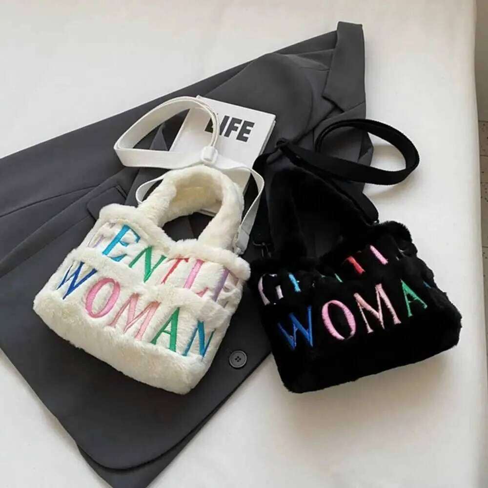 Women Crossbody Shoulder Stylish Personality Letter Painted Plush Gentlewoman Makeup Lipstick Bags Large Capacityc241216