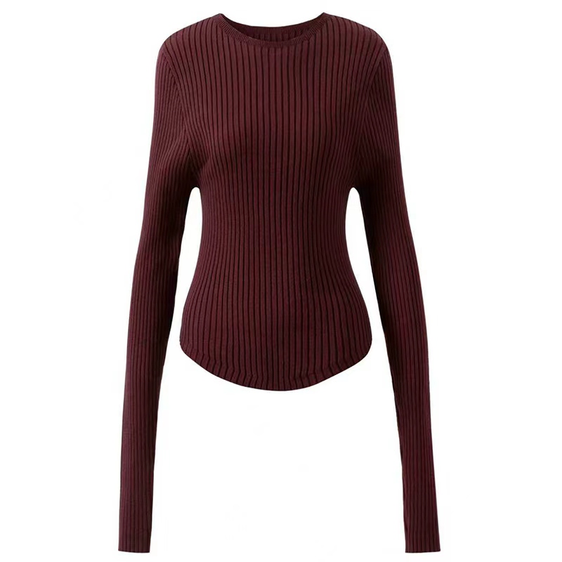 Ladies' casual long sleeved top - slim fit cut striped pattern and unique texture Complete specifications