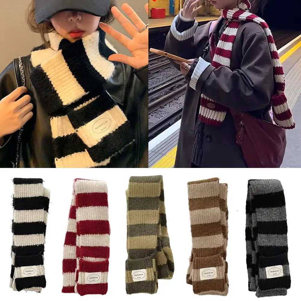 Hot Y2K Retro Warm Winter Scarf Long Striped Scarves Thickened Black White Shl Wr Neck Warm Multicolor Girls Knitted ScarfXJ250905
