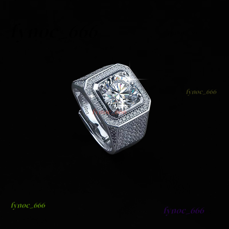 New Exquisite Jewelry Hiphop Luxury Fashion 925 Sterling Silver square Mossanite Mens Personality Ring Wholesale Jewelry
