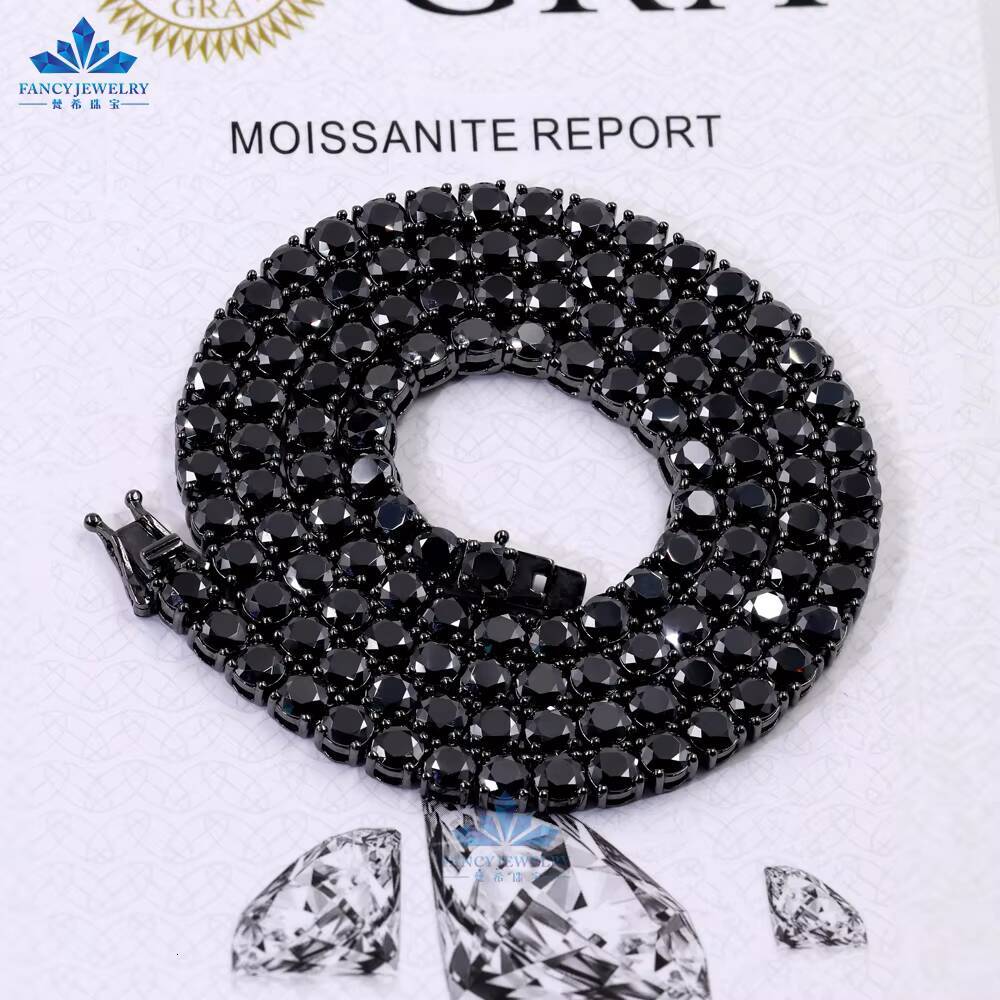 Fashion Custom Hip Hop Black Rhodium Moissanite Tennis Chain 3mm 925 Sterling Silver Jewelry Moissanite Tennis Chain