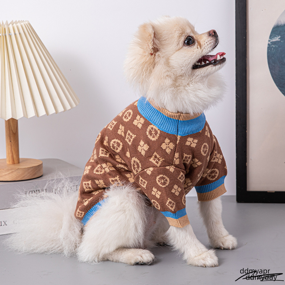 Dog Sweaters Small Medium Dogs Fall Classic Knitted Flower Pattern Puppy Holiday Winter Coat Clothes For Female Girl Male Boy Warm Brown XXL ddmyday d