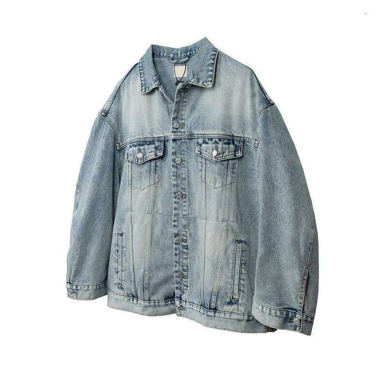 MAQVOB High Street Trendy Men's And Women's Coat Blue Large Profile Washed Denim