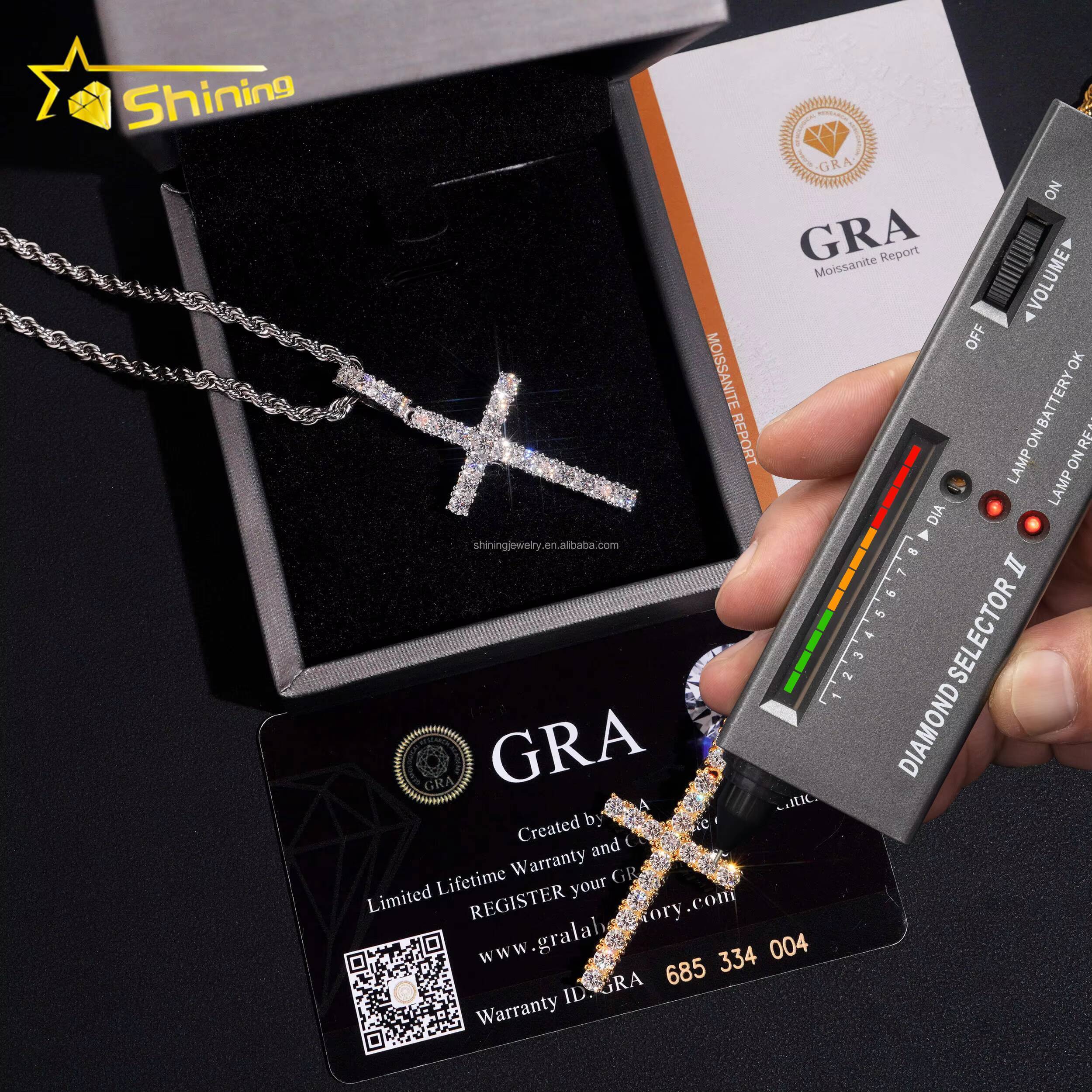 Bulk Stock Unisex Hot Selling RTS GRA Certified 925 Sterling Silver Gold Plated VVS1 Moissanite Diamond Cross Pendants Gift