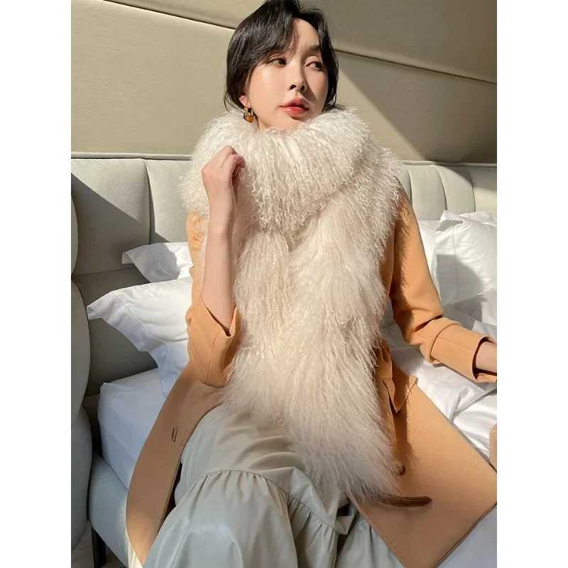 Korean Quality mongolian fur Tibet sheep fur scarf DoubleSided Whole skin Long Fur Scarf Fur Collar Fur Scarf ThickenedXJ250905
