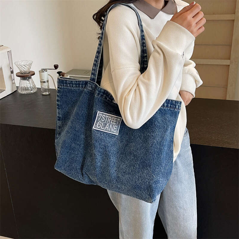 Korean Version Large Capacity Tote Designer Bags Denim 2025 New High-end Embroidered Letter Shoulder Bag Trendy