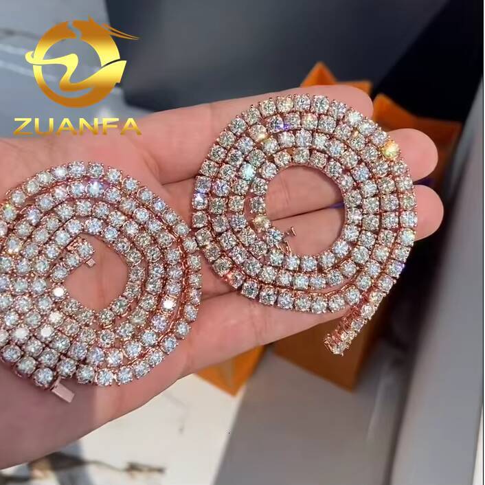 18K Real Rose Gold Plated High Quality Moissanite Tennis 925 Sterling Silver Lab Diamond Tennis Necklace Pass Diamond Tester