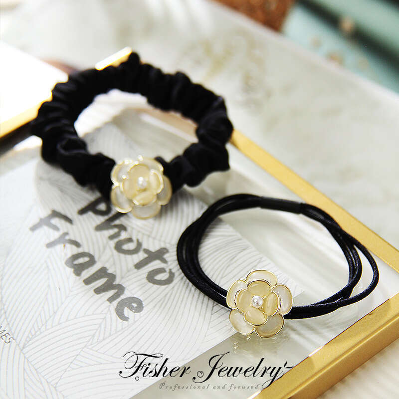 DHcollections 2025 Cat Eye Retro Camellia Alloy Hair Tie, Girls' Hair Rope for Ponytails/Buns, Cat Eye-White Tea Lady/Cat Eye-Three-Layer Rubber 