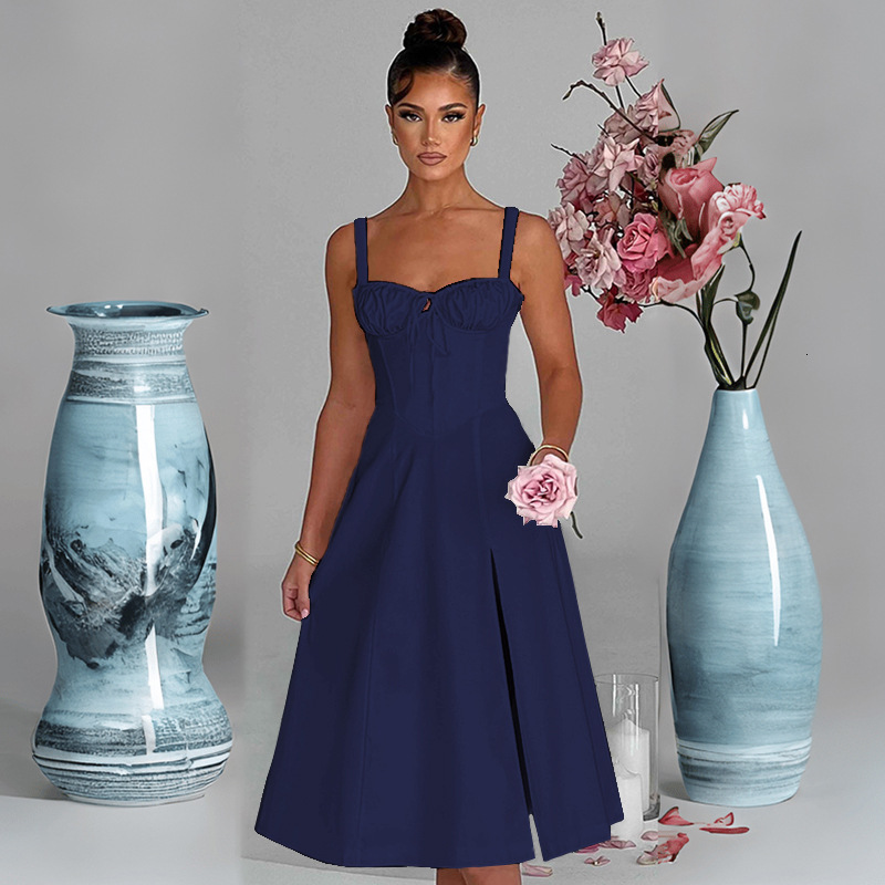 2024 Spring Summer New Fashion Casual Laceup Slim Fit Split Strap Highend Dress for Women