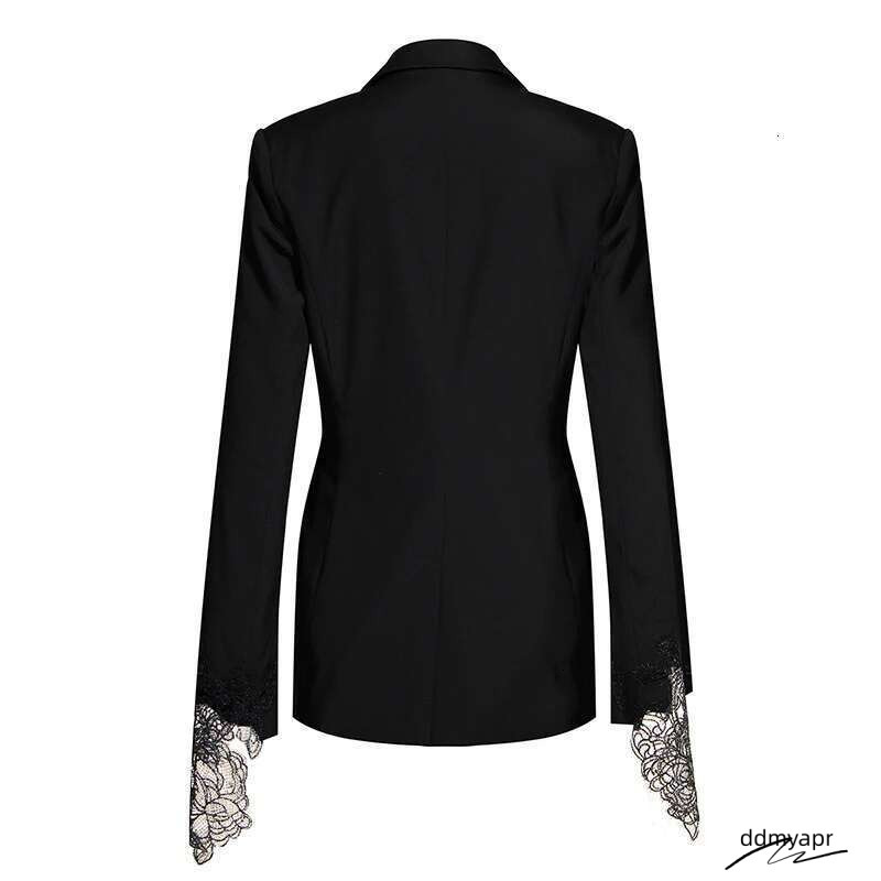 Ladies Textured Blazer: Patchwork Embroidery Lace Tunic Coat With Notched Collar & Long ddmyday Sleeves - Autumn Fashion ddmyday ddmyday ddmyday