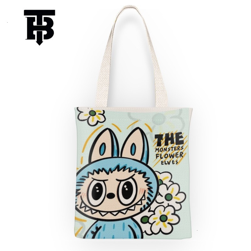 Fashion Labubu Printed Women's Canvas Bag Free Shipping Designer Luxury New Style Shoulder Bag Large Capacity Commuting Handbag Casual Shopping B