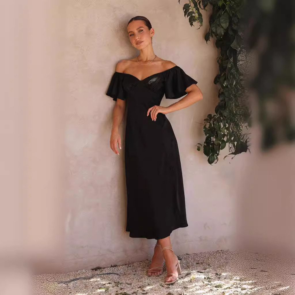 2025 Summer Womens New Style Elegant Solid Color VNeck Sexy HighWaisted Dress