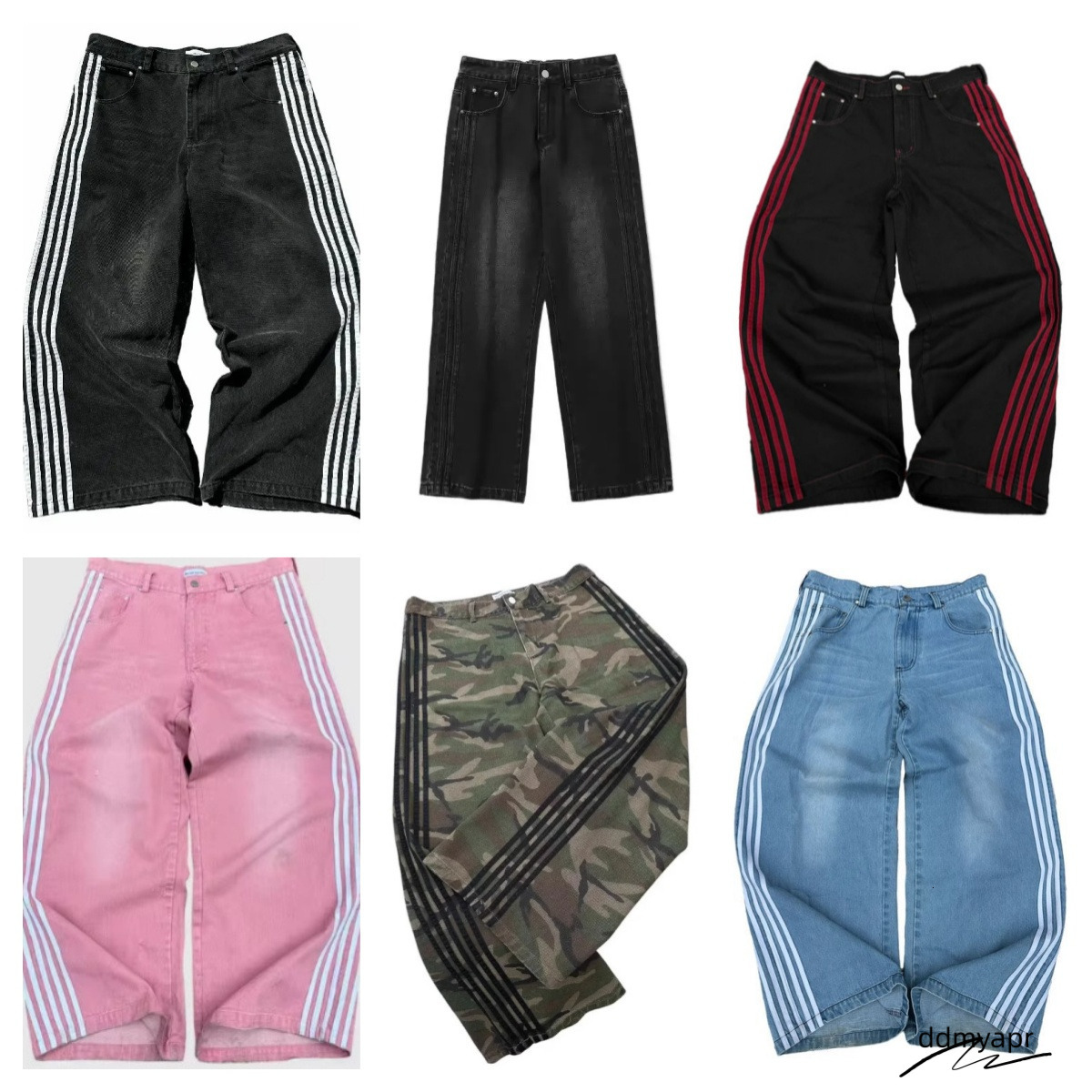 Men's Pants Y2k Baggy Jeans Haruku Striped Embroidered High Quality Vintage Streetwear Hip Hop Goth ddmyday Men Women Wide Casual Leg Denim Desig