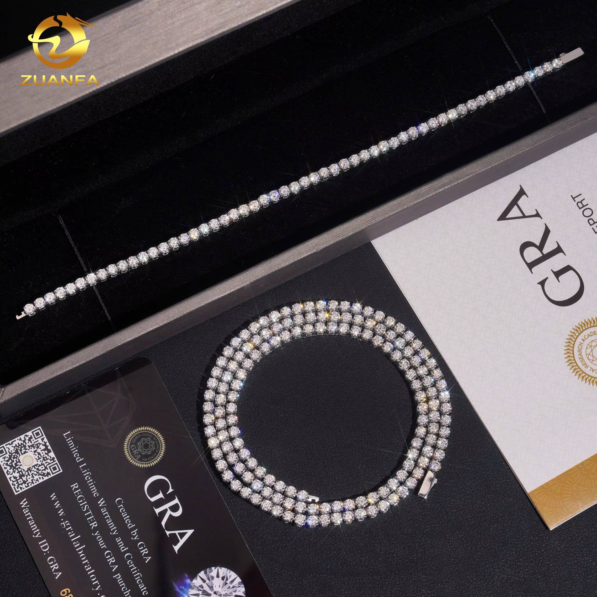 Factory Price 3mm Bracelet Hip Hop Moissanite Jewelry Iced Out Diamond VVS Moissanite Necklace 316L Stainless Steel Tennis Chain