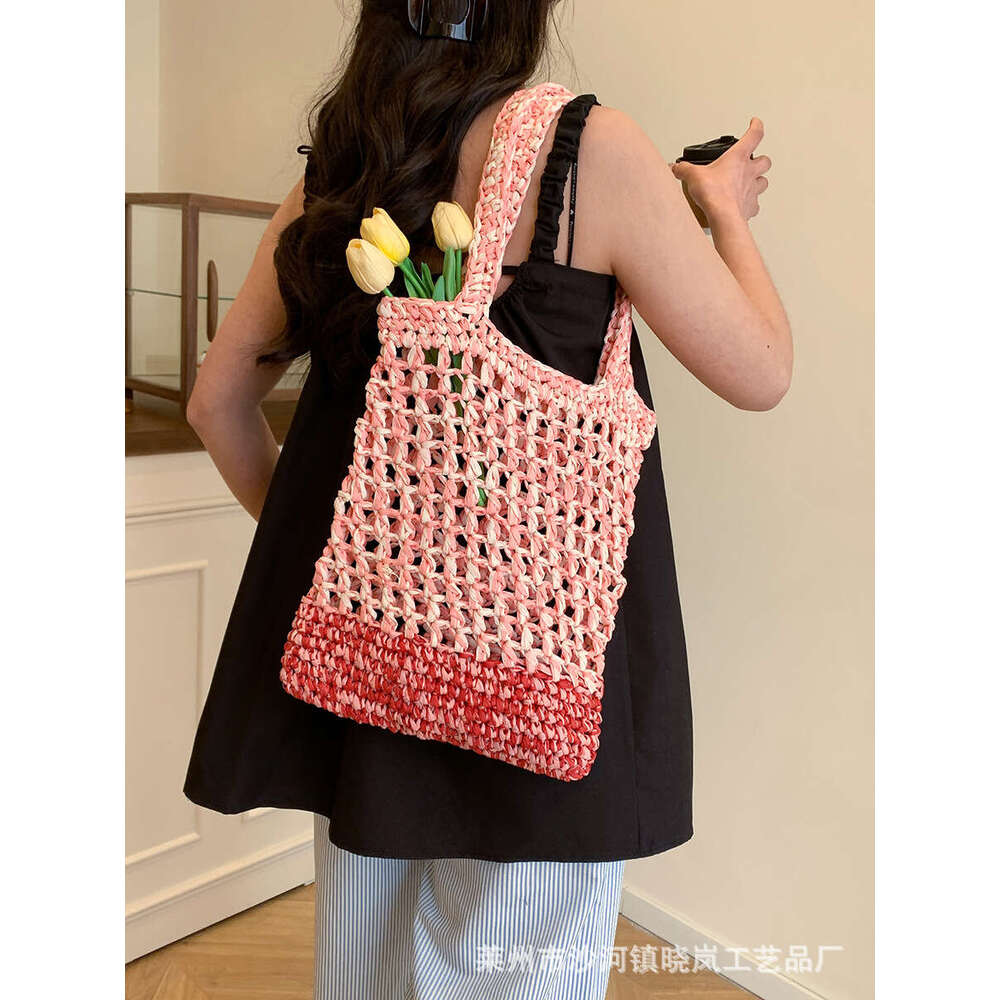 2025 New Simple Single Shoulder for Women, Hollow Crochet Straw Bag, Woven Handbag, Beach Vacation Women's Bag