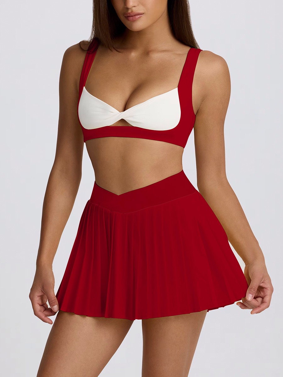 Casual Pleated Skirt with Built-in Shorts Women High Waist Quick Dry Breathable Tennis Running Workout Skort