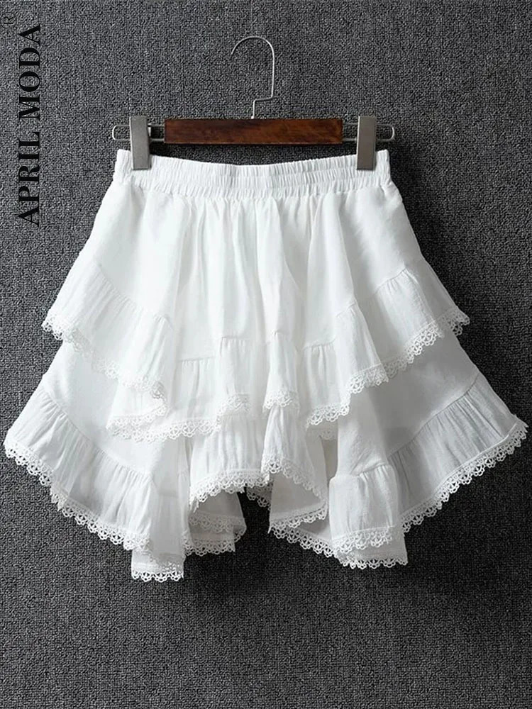 Irregular Ruffle Kawaii Mini Summer Skirts Women Faldas Mujer De Moda Patchwork Lace Jupe Korean Saia Fashion Sweet White Skirt 250905