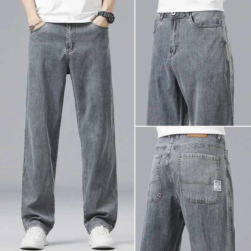 Mens Summer Jeans Ultrathin Lyocell Mens Drape Soft Fabric Loose Straight Casual Denim Pants Elastic Ice Silk Male Trousers W250905