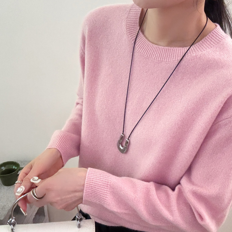 Womens Solid Color Pullover Sweater - Soft Knit Round Neck Top for Autumn & Winter