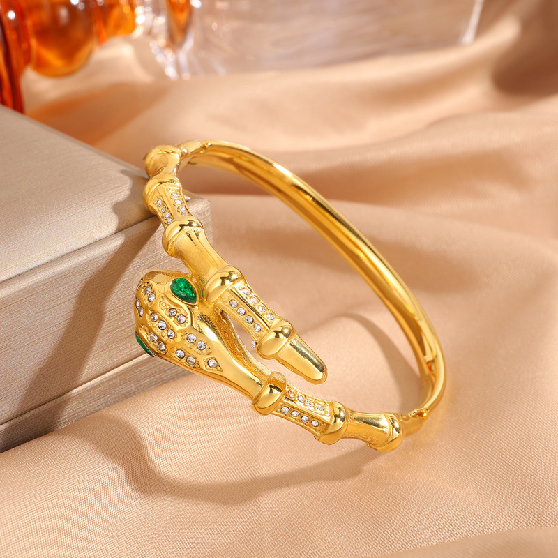 Titanium Steel Chinese Style Twee Zodiac Snake Open Dia Inlaid Non-Fading for Women High Version Bracelet Jewelry