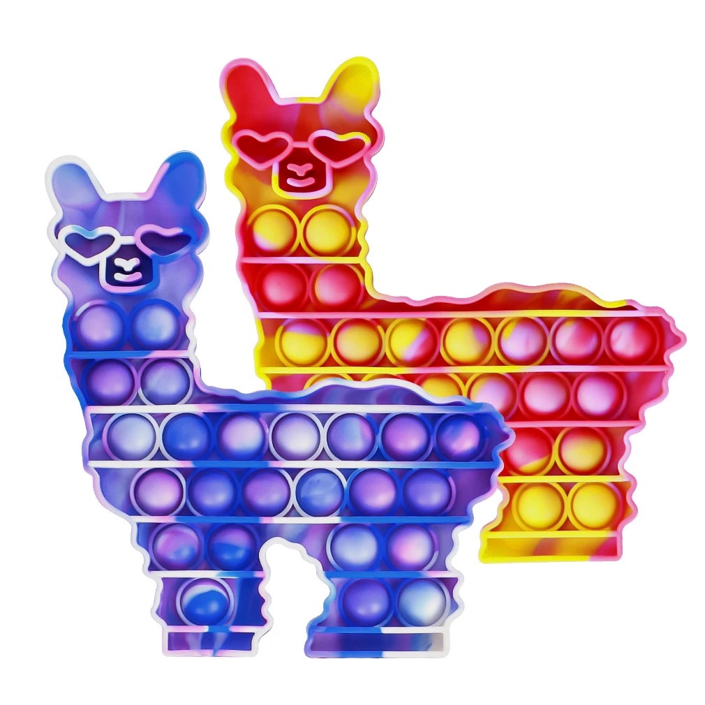 llama Alpaca shape party push pop bubble popper Tie dye fidget poo-its finger puzzle Silicone squeezy cartoon animal toys stress relief game