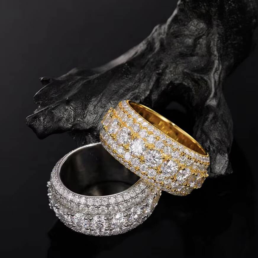 Custom Iced Out Jewelry Hip Hop Solid 9K 10K 14K Gold IGI Certified VS VVS Lab Grown Diamond 5 Rows Eternity Band Ring for Men