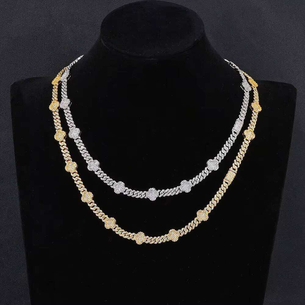 Sier Link Chain VVS D Color Moissanite Jewelry Necklace Custom Clover Cuban Hip Hop Ice Style for Men
