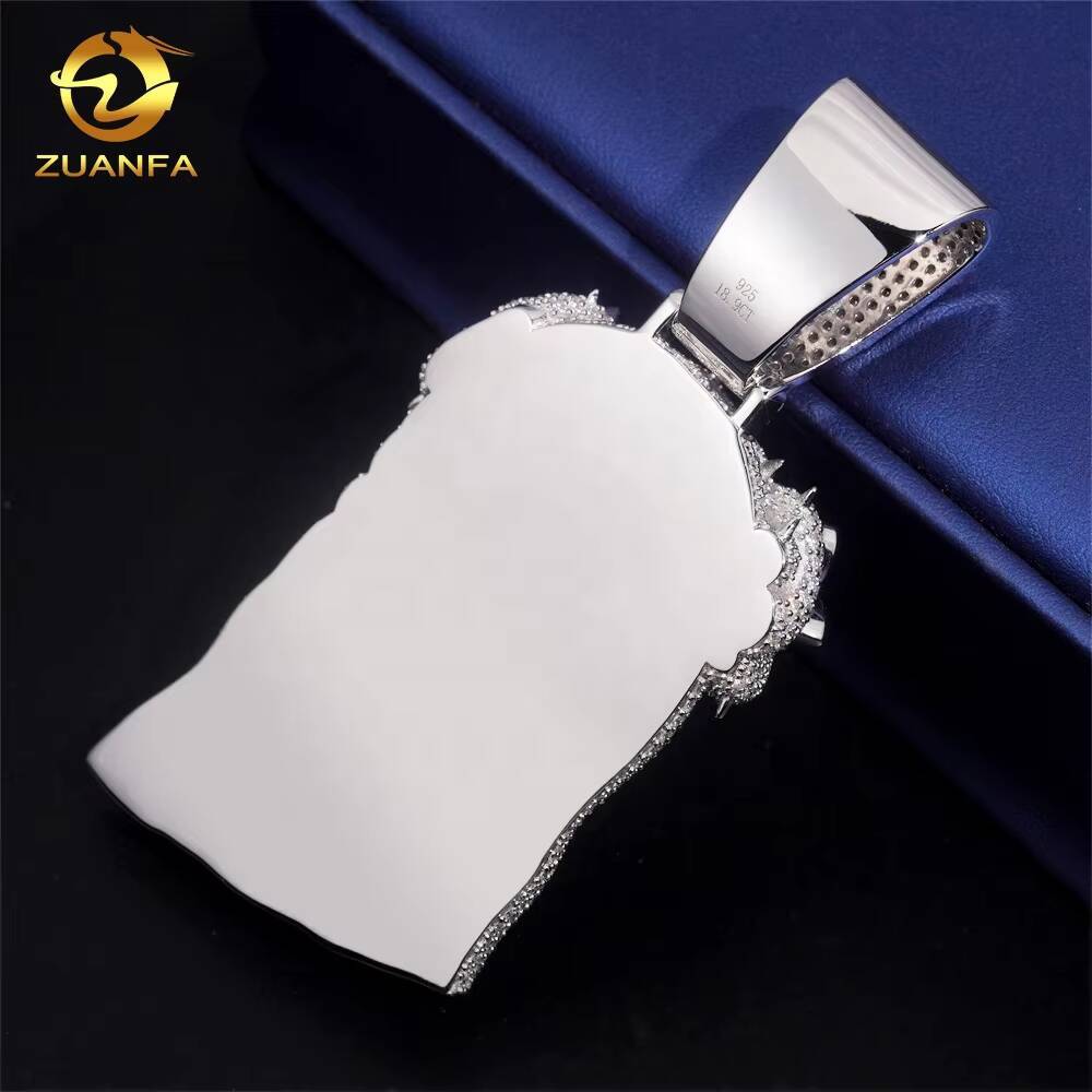 Hip Hop Style Blue Green Diamond Personalized 925 Silver Moissanite Jesus Head Pendant