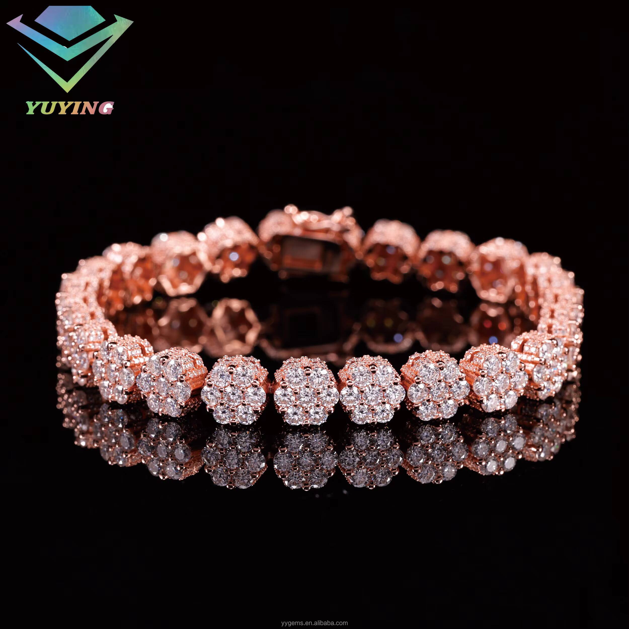 Fine Jewelry 8mm Flower Style Bracelet S925 Solid Silver VVS Moissanite Iced Diamond Flower Cuban Bracelet for Men Women