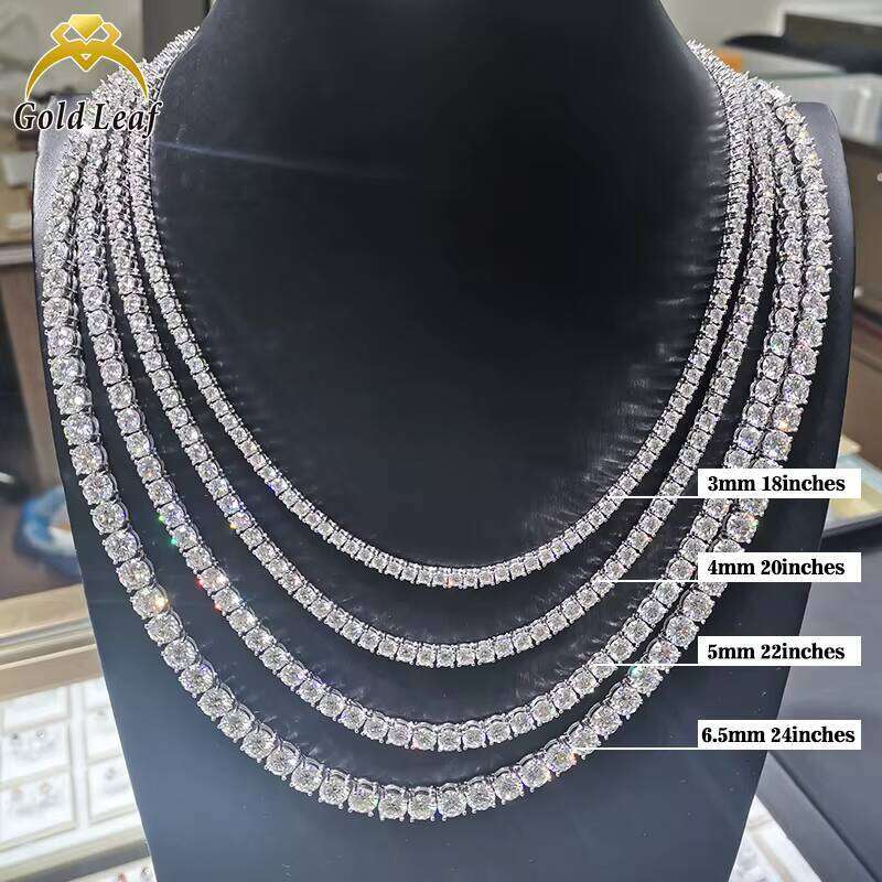 Goldleaf Custom 3mm 4mm 5mm GRA Certificate D Color VVS Mossanite Tennis Necklace Bracelet Sterling Sier Moissanite Chain