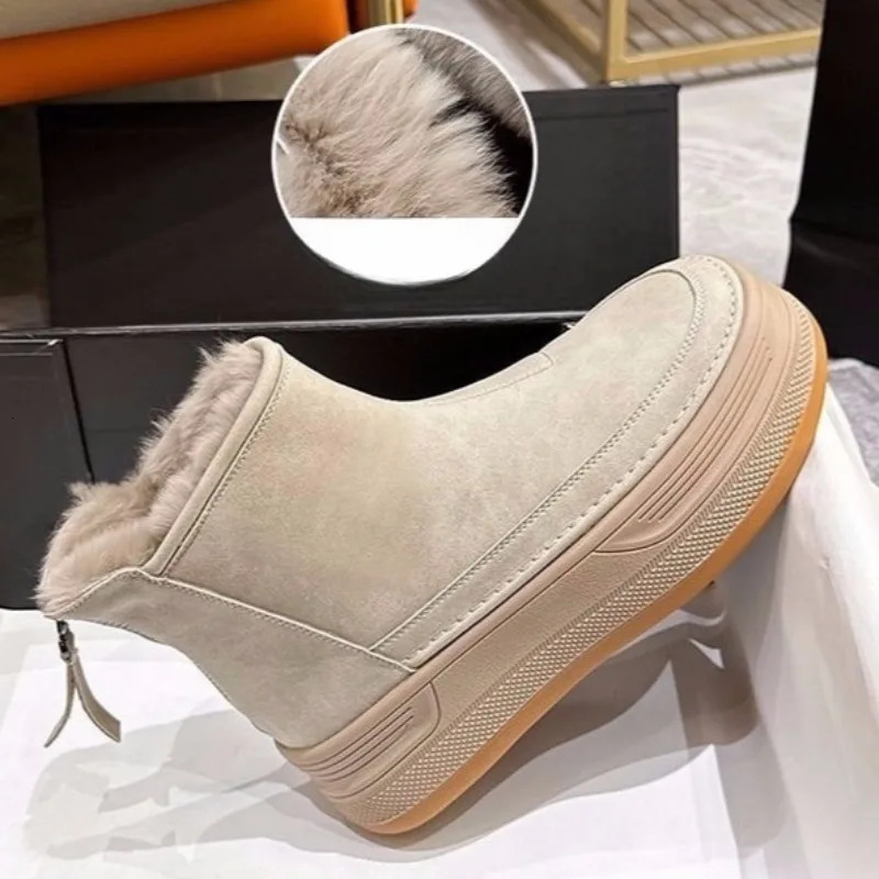 Platform Cotton Boots Winter Round Toe Suede NonSlip WearResistant Rear Zipper ShortCylinder Snow Boots 250905