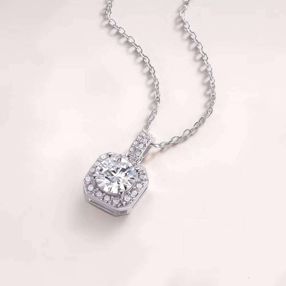 S Sterling Sier Moissanite Necklace with Full Dia Square Bag Classic Gold Plated Chain for Engagement or Anniversary