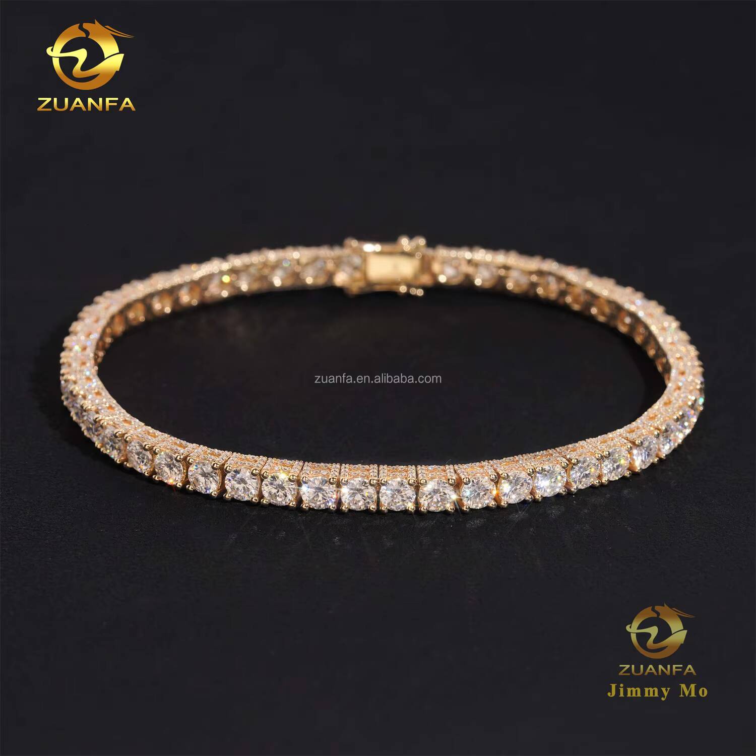 4mm 10k Real Yellow Gold Iced Out Luxury Jewelry Hip Hop Style GRA Certificates VVS Moissanite Cluster Tennis Chain Bracelet