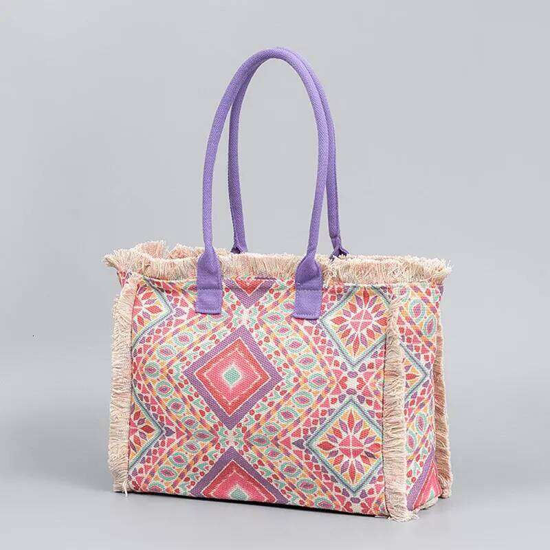 Bohemian Vintage Tote European and American Fashion Canvas Shoulder Bag Large Capacity Zippered HandbagShopping storage handbag