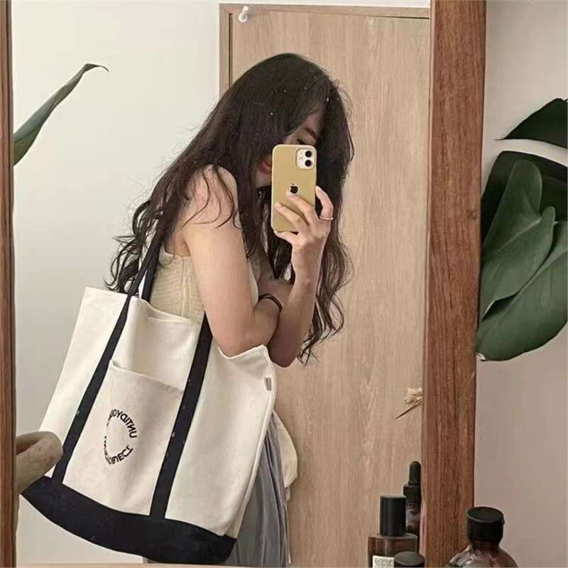 Canvas for Women Large Capacity 2023 New Zipper Student Commuter Versatile Tote Bag