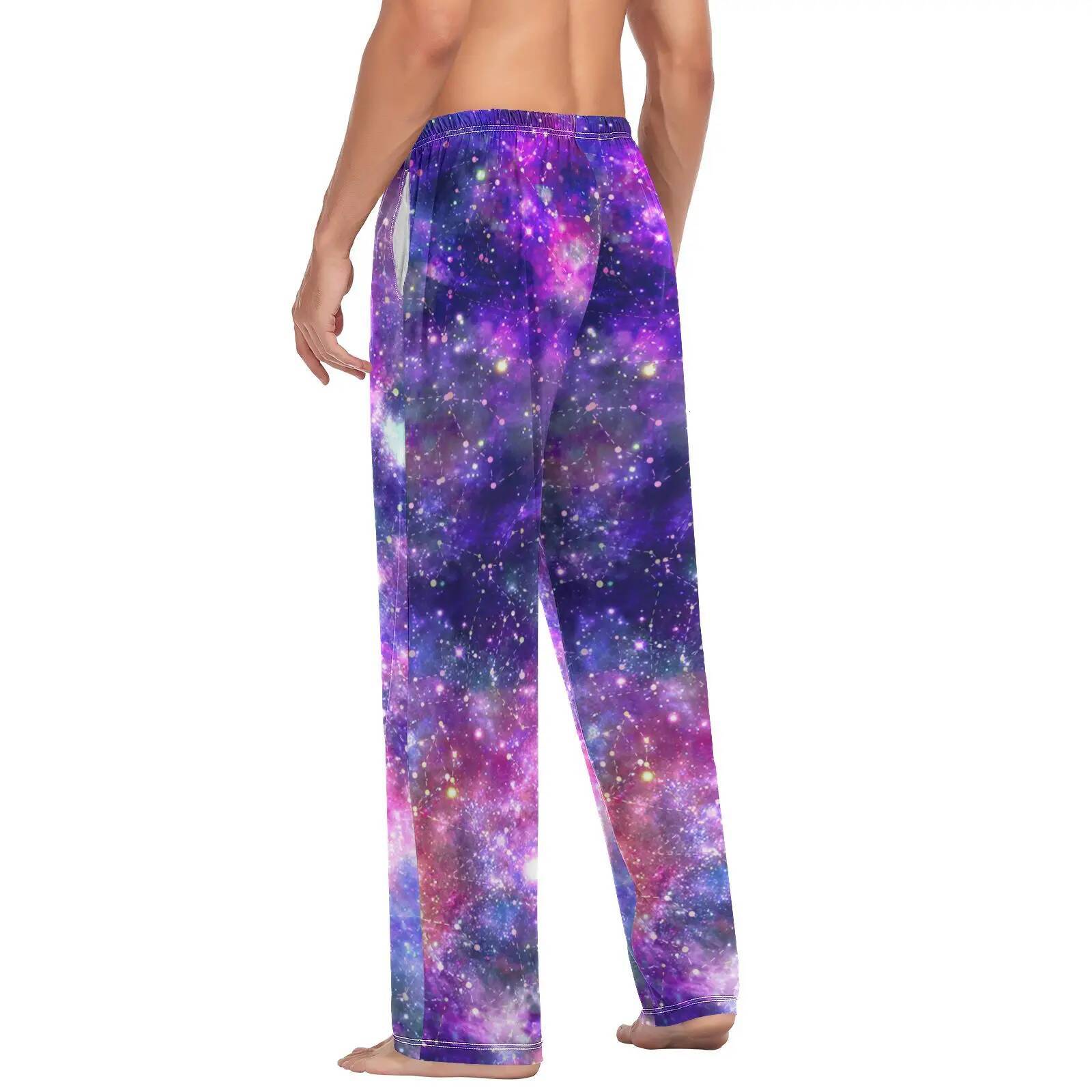 Loose Men's Pama Man Cosmic Star Print Home Sleepwear Spring Autumn Trousers For Men Pijama Elastic Long Pants pyjama