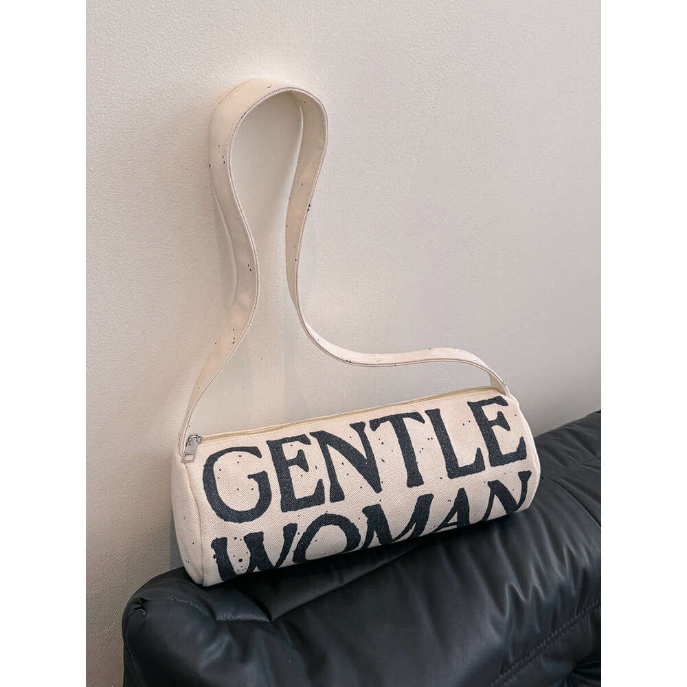 Gentle Designer Bags Woman Textured Letter Cylinder 2025 New Pen Holder Canvas Casual Colorful Shoulder Bag