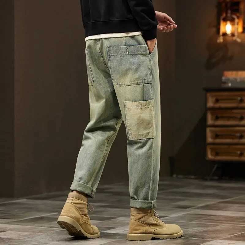 KSTUN Baggy Jeans Men Wide Leg Mens Loose Jeans Harem Pants Retro Blue Streetwear Vintage Mens Clothing Oversized Patchwork W250905
