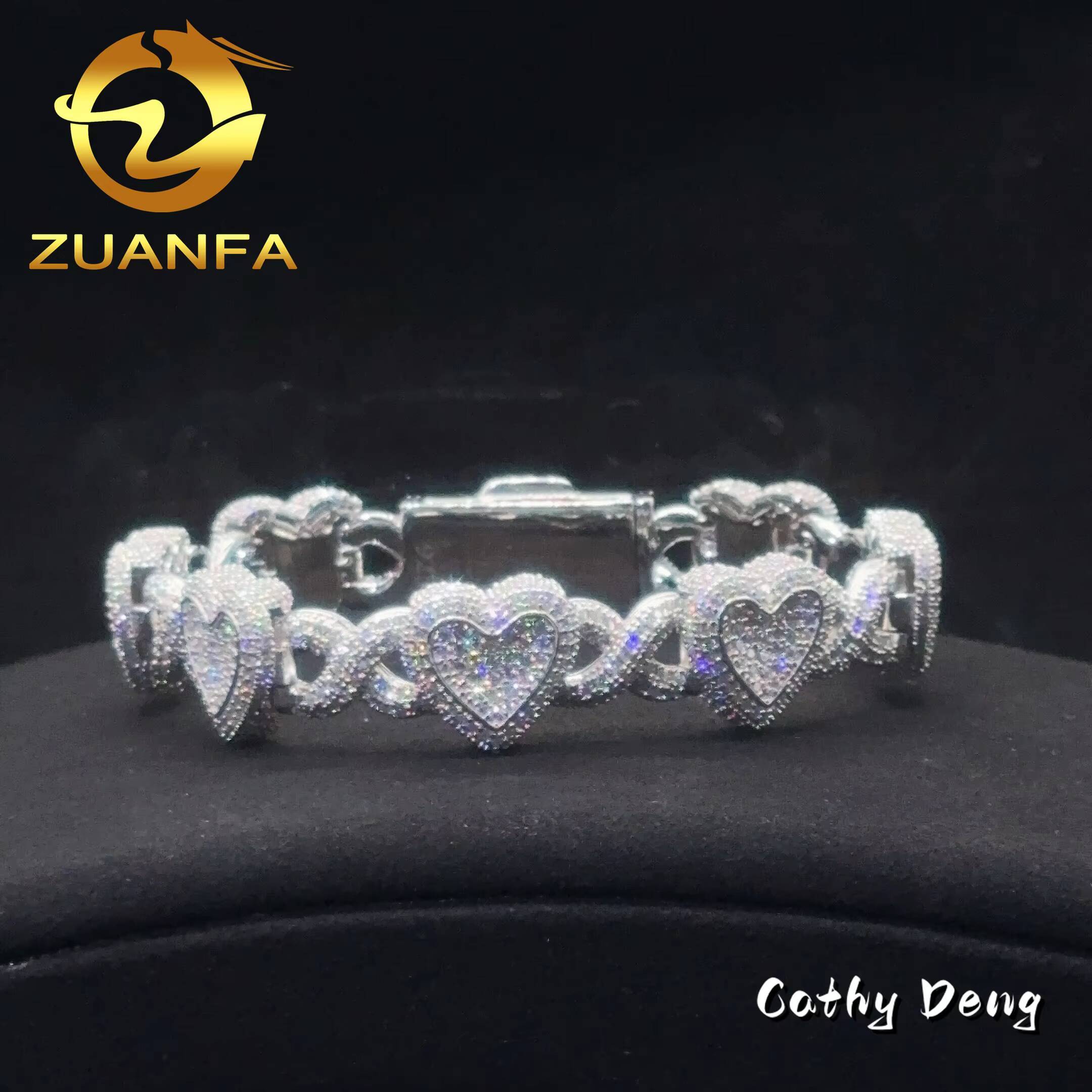 Fashion Men and Women Moissanite Cuban Link Bracelet 925 Silver Iced Out Heart Shape Hiphop Bracelet Best Gift