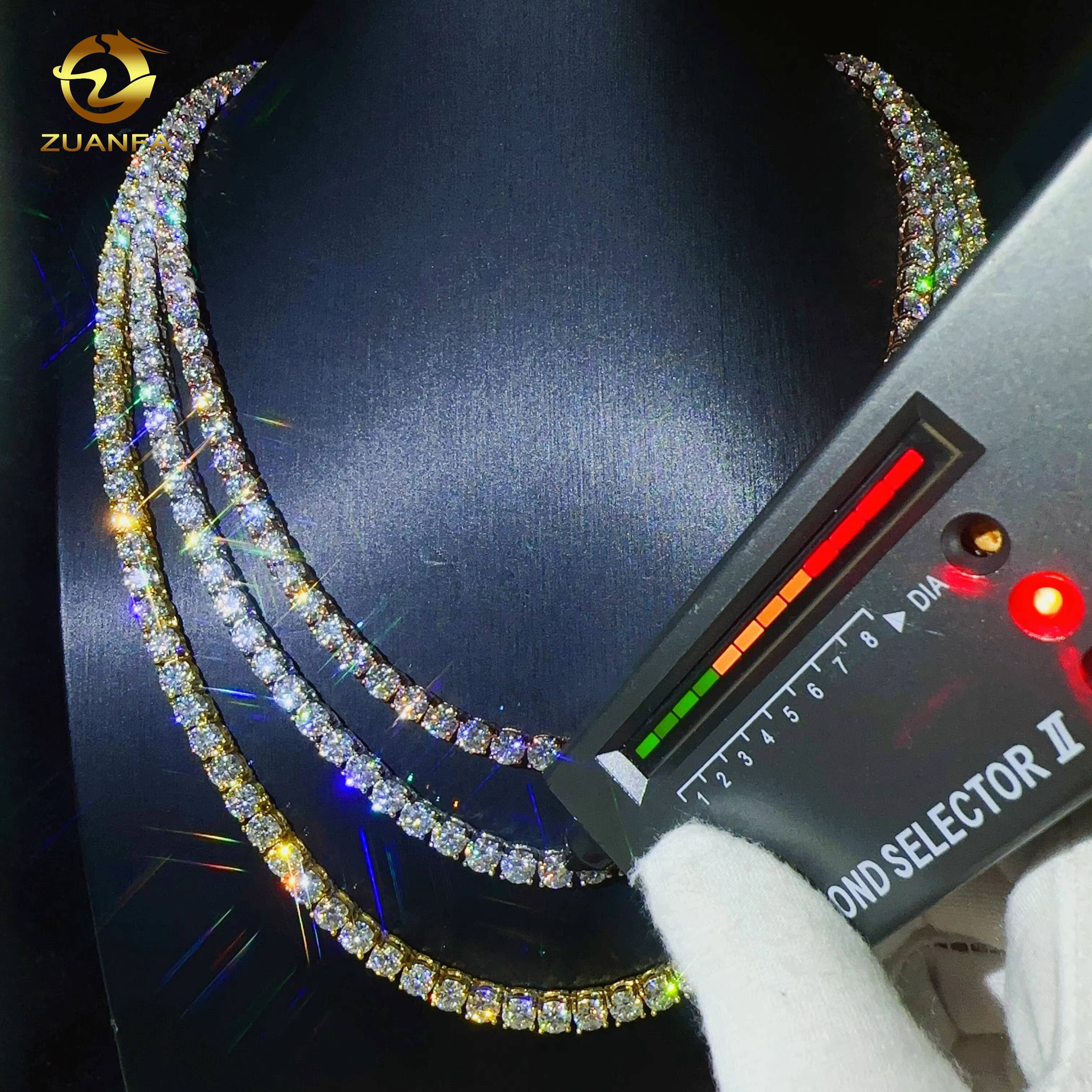 Custom Hip Hop Tennis Necklace Jewelry 925 Sterling Silver White Gold Plated 3mm Moissanite Diamond Tennis Chain