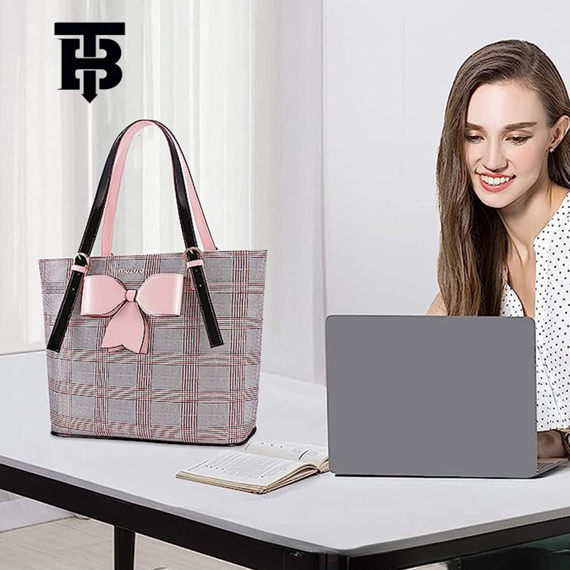 TB Designer s bag BHULAMTE Fashion Plaid Waterproof Large Capacity Line Bowknot Cute Women's Tote Bag Commuting Office Handbag Hot Item