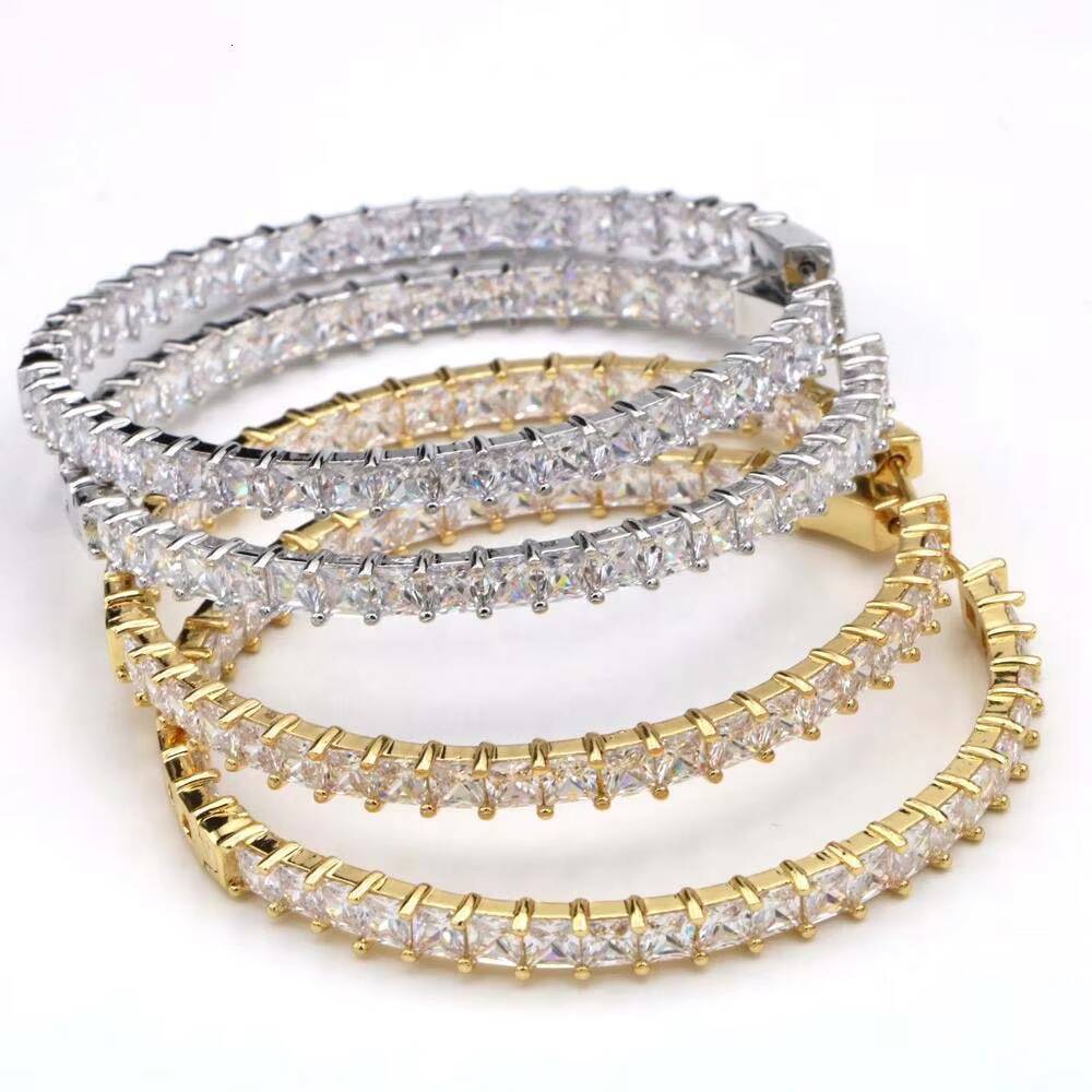 Shinny Super Huge Square Cut Moissanite Large InsideOut Baguette 6cm Hoop Earrings 18k White Gold Iced Out
